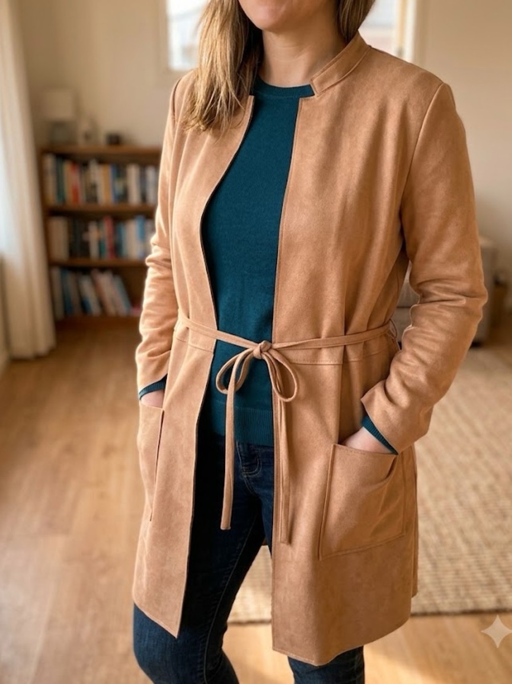 NYGARD Camel / Tan Faux Suede Duster Coat Jacket With Belt Size M